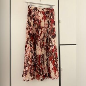 H&M Floral Pleated Maxi Skirt - Red and Cream